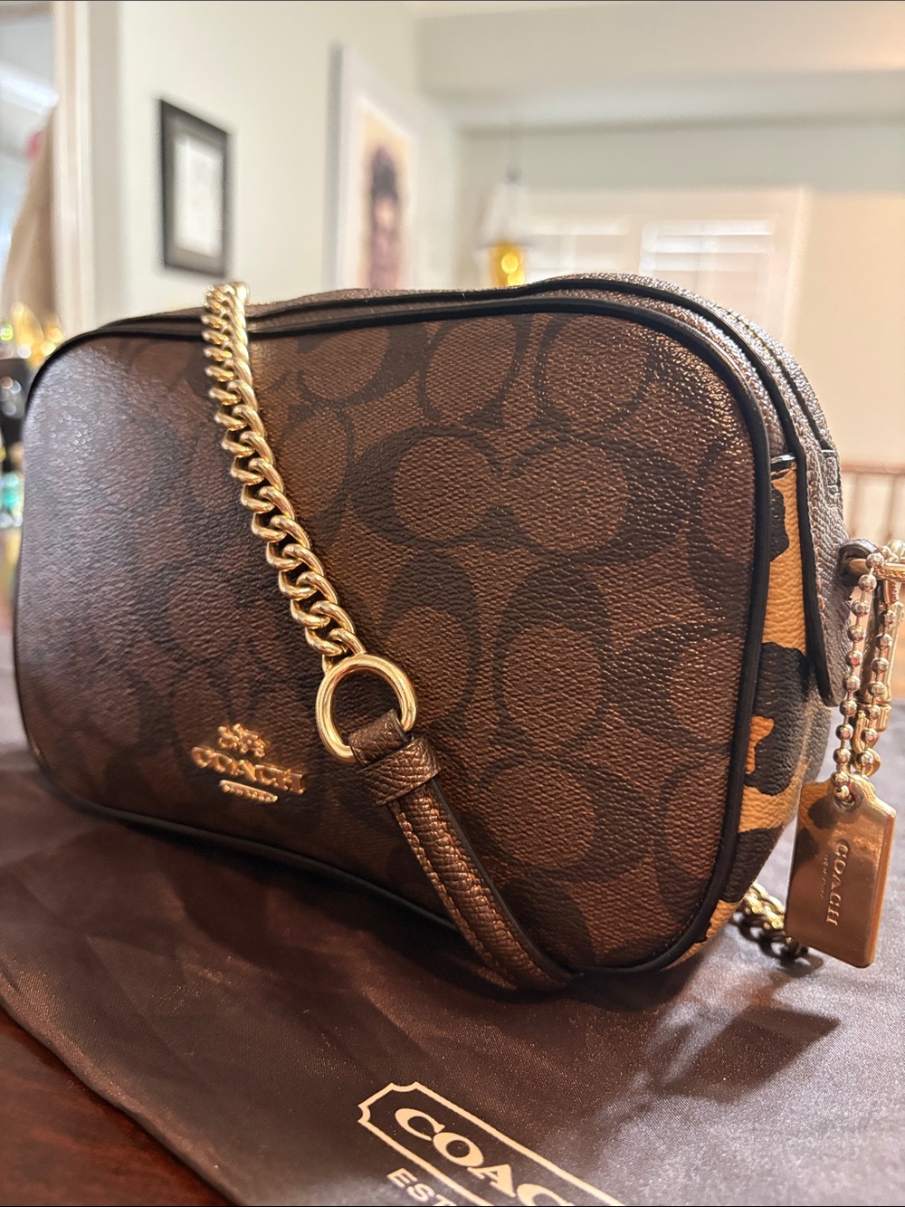 COACH ISLA Chain Crossbody in Signature Canvas/Leopard Print
